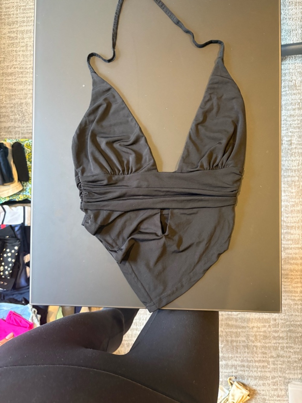 Tiger Mist Black Halter One-Piece top